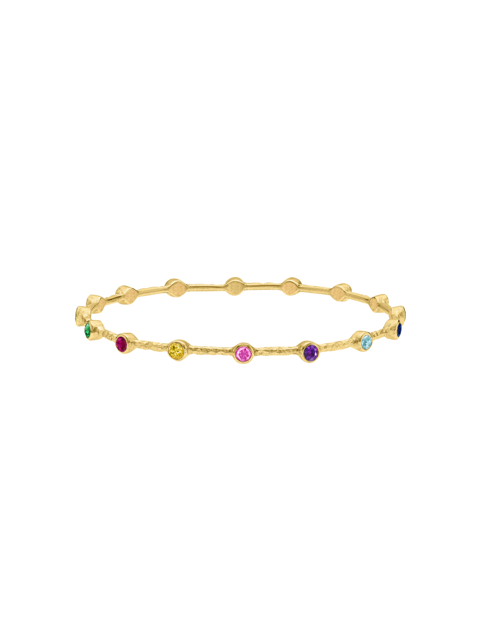 Round multi-coloured gemstone array bangle